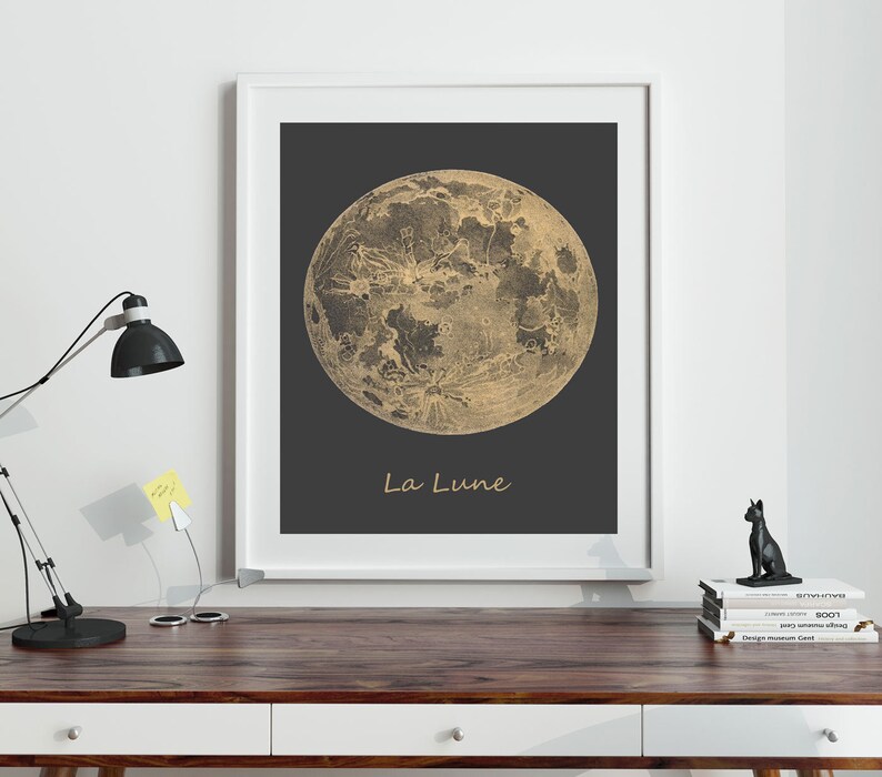 Moon Decor Moon Print Moon Wall Art La Lune Art Gray Moon Gray Etsy