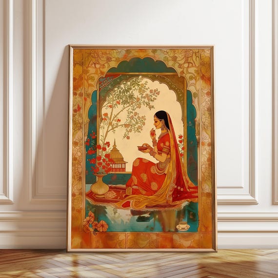 Indian Woman Pichwai Art Print: Traditional Home Decor