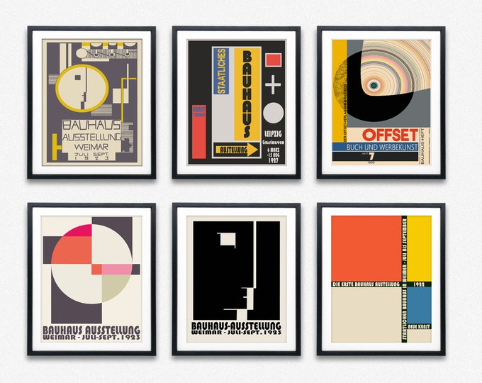 Bauhaus Gallery Set:6 Geometric Abstract Posters - German Bauhaus Prints for Modern Home Decor and Geometric Art Enthusiasts -Art Enthusiast