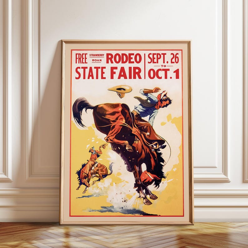 Vintage Rodeo Poster: Cowboy Wall Art, Western Decor image 1