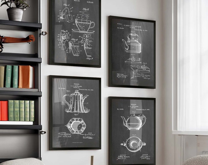 Steeped in Elegance: Tea Pot and Cup Patent Posters Set of 4 - Vintage Tea Wall Art, Perfect for Tea Lovers and Cozy Tea Rooms - WB272-275