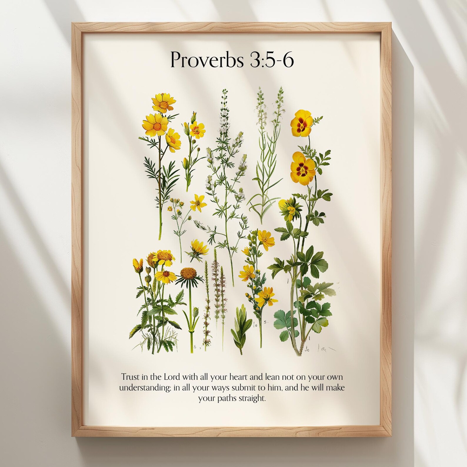 Proverbs 3:5-6 Wall Art Print – Yellow Botanical Scripture Poster ...