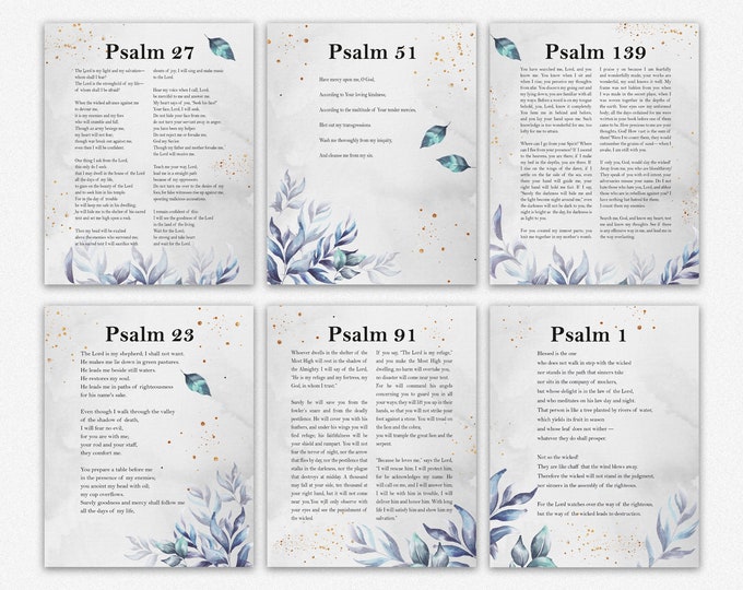 Psalms Prints Set of 6 Beautiful Christian Bible Psalms Bundle Psalms 27, 51, 23, 91, 1, 139 Christian Art Scripture Verses Christian Decor