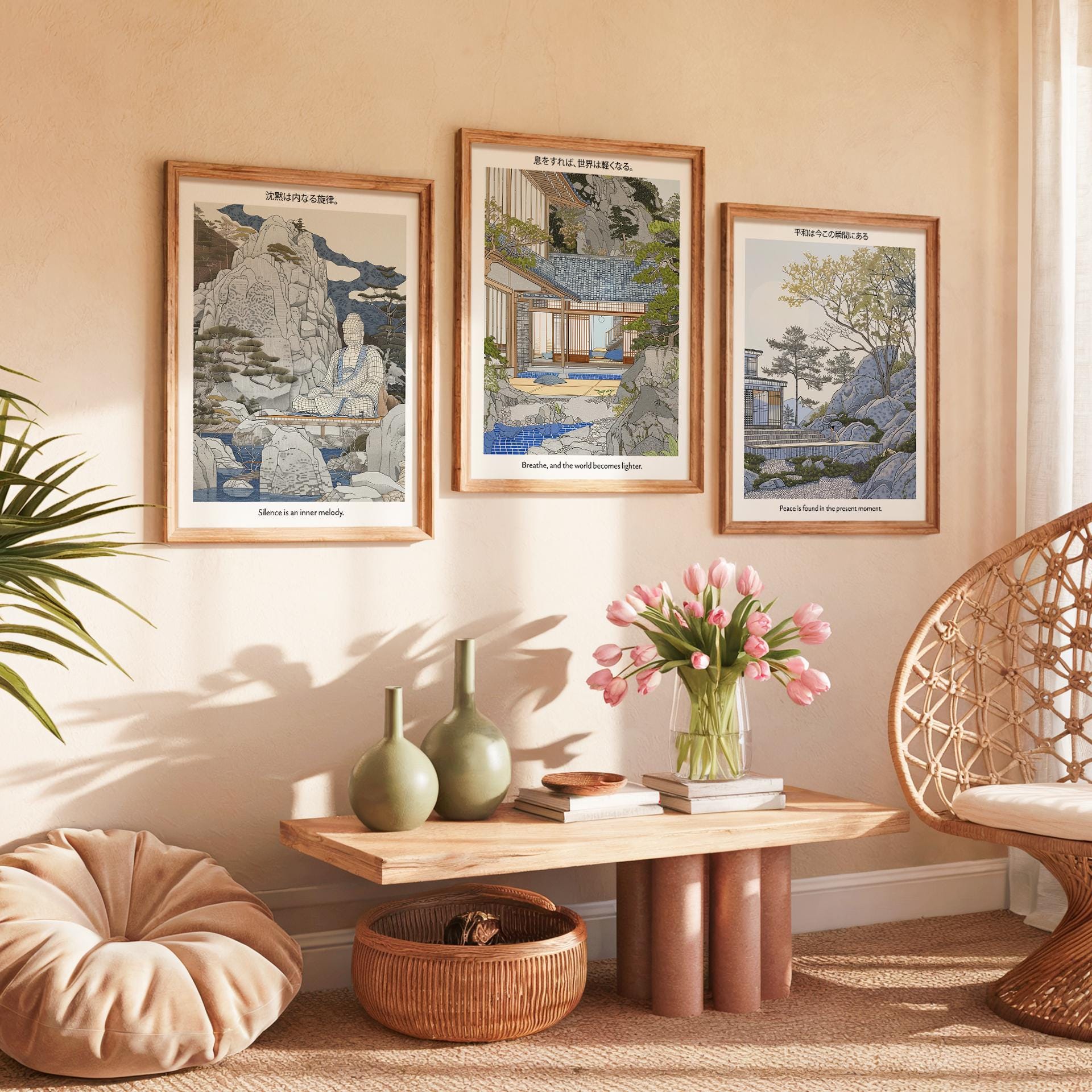 Japanese Zen Landscape Art Print Set: Tranquil Asian Wall Decor