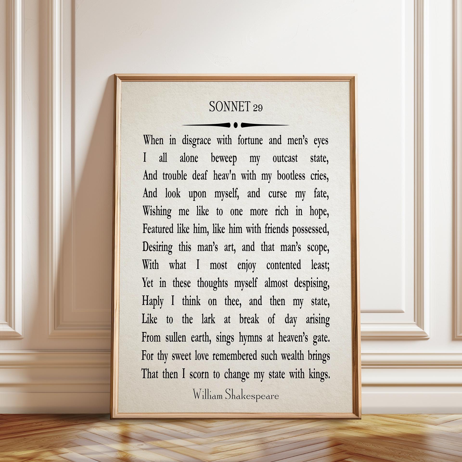 Sonnet 29 by William Shakespeare Poetry Wall Art Poetry