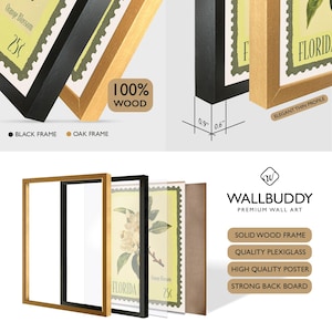 May include: Framed wall art with a Florida theme, available in black and oak frames. The frames measure 2.3 cm and 1.5 cm. The artwork features an orange blossom design and the word "FLORIDA". The frames are made of 100% wood.