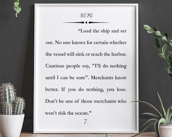 Rumi Quote Rumi Book Art Rumi Poster Inspirational Art Inspiring Quotation Large Book Quote Large Book Poster Literary Poster 50 x 70 18x24