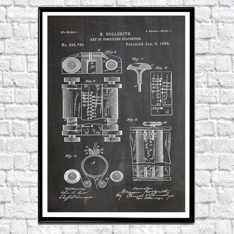Hollerith Machine Poster Computer Poster First Computer Patent Print Computer Science Computer Wall Art Computer Decor First Computer WB155