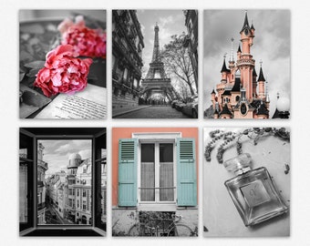Paris Travel Prints Paris Wall Art Set of 6 French Posters for Living Room Kitchen Decor Black and White Pink Paris Fashion Parisian Art