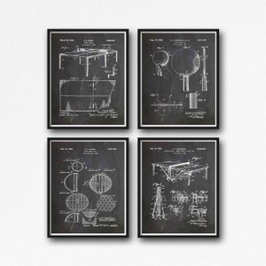 Table Tennis Patent Art Prints: Chalkboard Style Posters