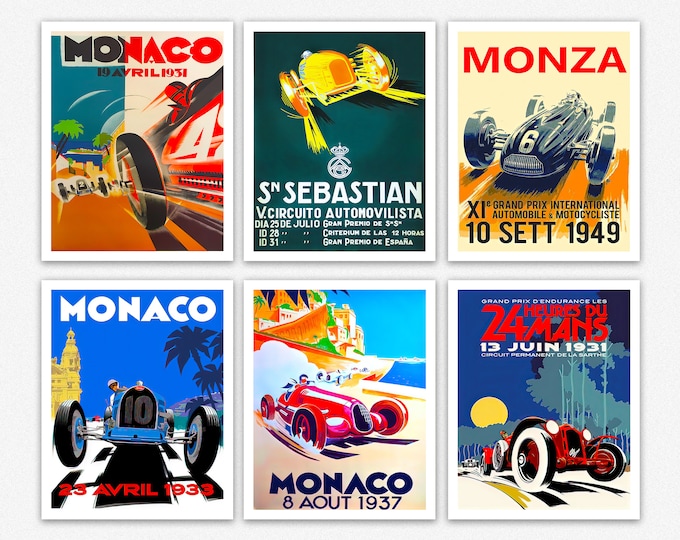 Grand Prix Posters Formula Posters 1 Set of 6 F Posters Car Posters Grand Prix Prints