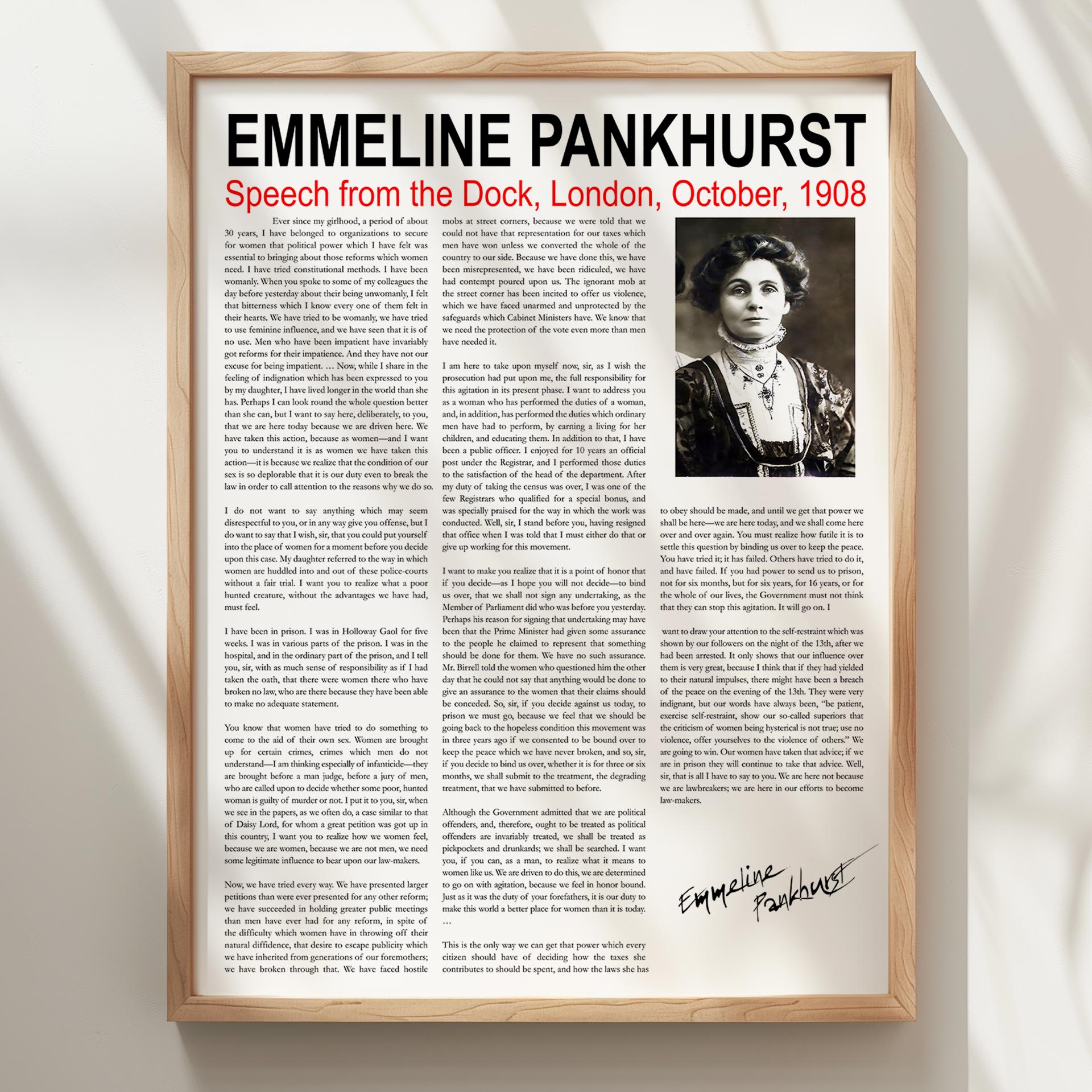 Emmeline Pankhurst Suffragette Speech Poster: Feminist Rights Art Print ...