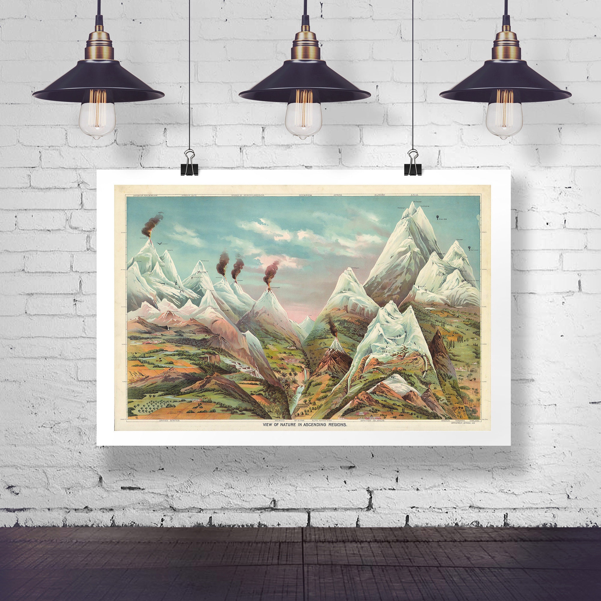 Mountain Poster Vintage Mountain Illustration Nature in Etsy