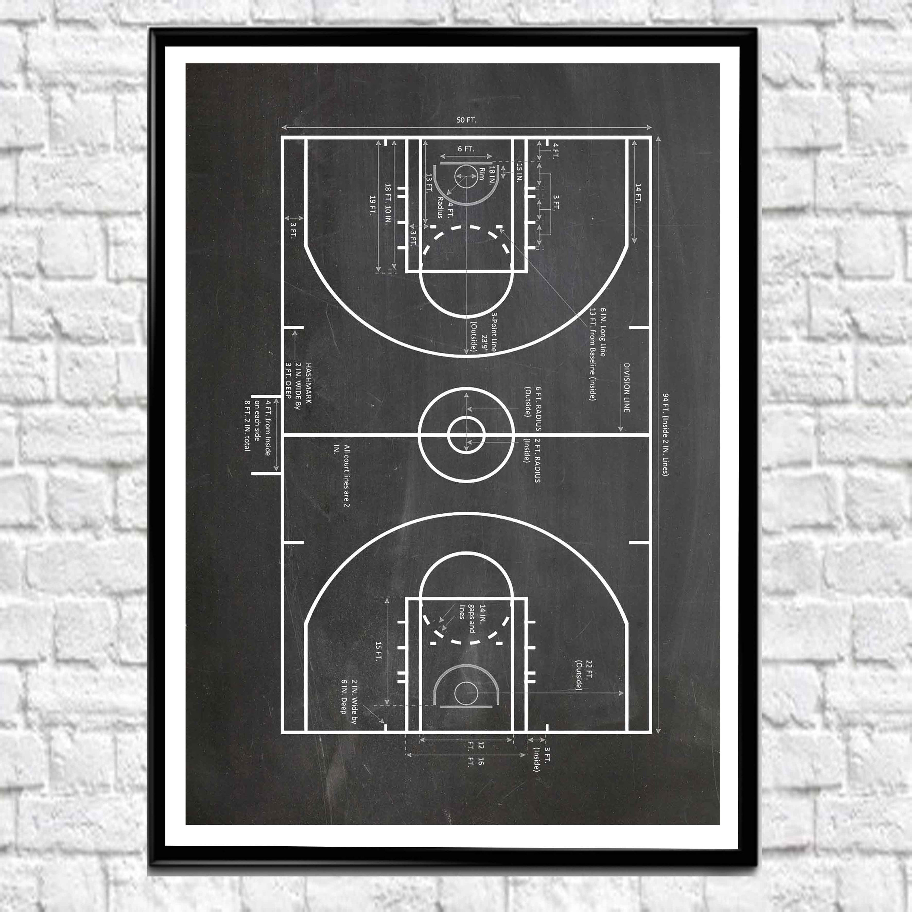Basketball Court Plan Basketball Wall Art Basketball Decor Basketball