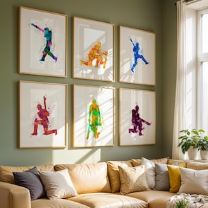 Cricket Watercolor Art Print Set: Modern Sports Decor