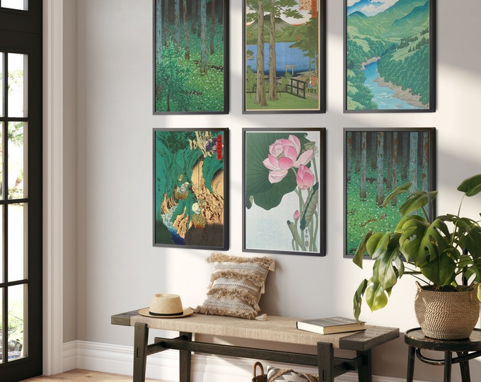 Japanese Decor Woodblock Nature Poster Artwork for Walls Landscape Scenes and Traditional Style Japanese Home Art Set of 6 Japanese Wall Art