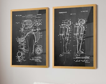 Dive into History: Scuba Diving Gear Patent Posters - Ideal Scuba Diving Gift and Decor for Ocean Enthusiasts - Set of 2 Prints - WB247