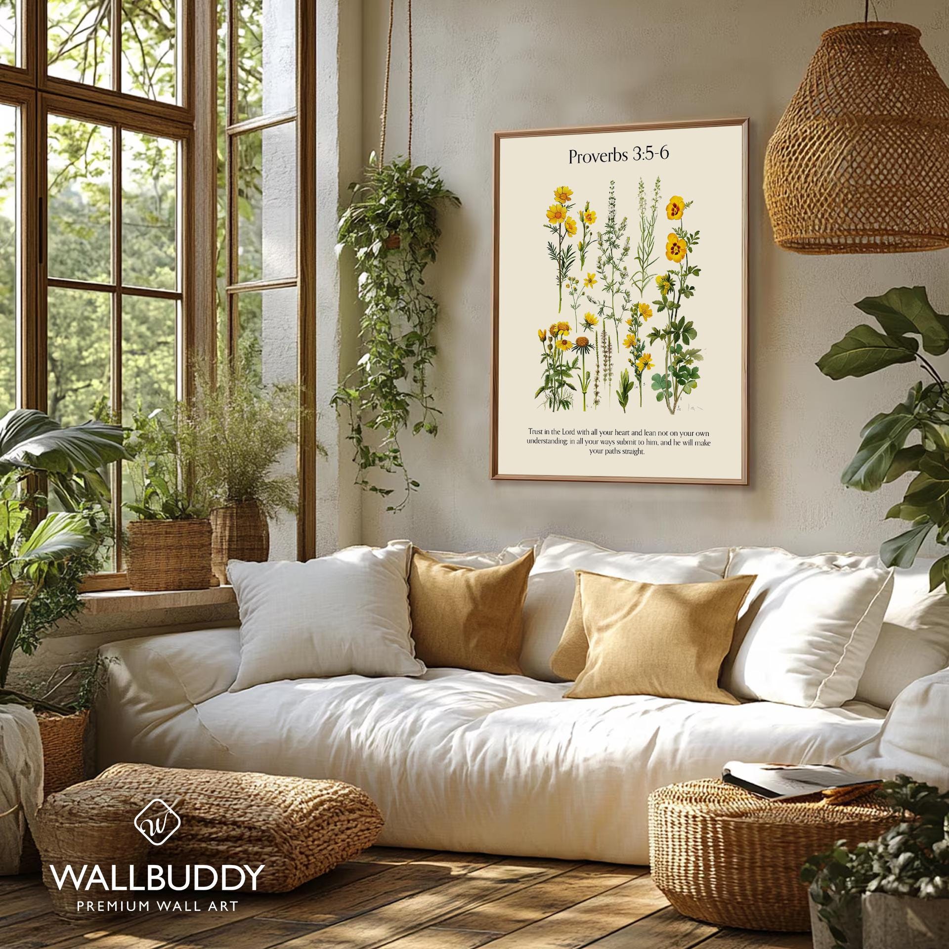 Proverbs 3:5-6 Wall Art Print – Yellow Botanical Scripture Poster ...