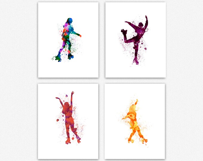 Roller Blade Posters Set of 4 Roller Blading Prints in Modern Water Color Style Roller Blade Gift for Boy Roller Blade Gift for Girl