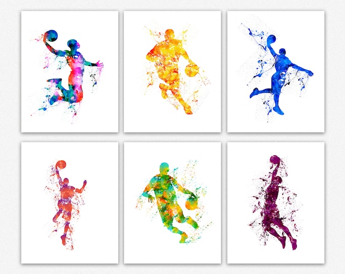 Basketball Posters Basketball Wall Art Set of 6 Basketball Prints Basketball Room Decor