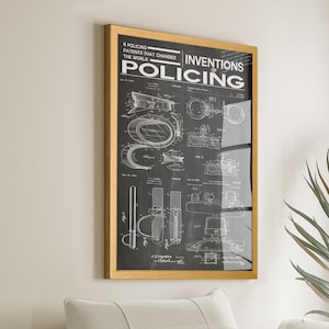 Inventions of Policing Patent Poster: Unique Police Gift and Law Enforcement Decor - Perfect for Officers and Enthusiasts - Win16