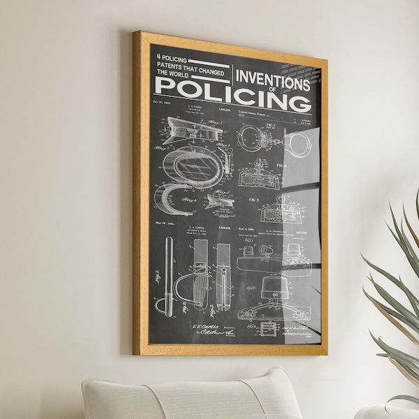 Inventions of Policing Patent Poster: Unique Police Gift and Law Enforcement Decor - Perfect for Officers and Enthusiasts - Win16