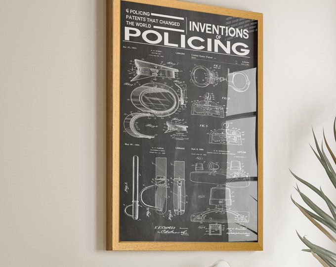 Inventions of Policing Patent Poster: Unique Police Gift and Law Enforcement Decor - Perfect for Officers and Enthusiasts - Win16