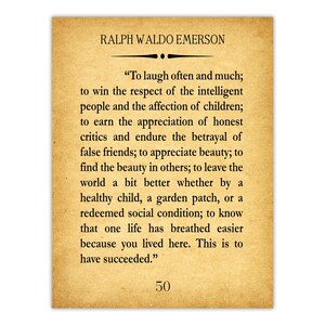 Ralph Waldo Emerson Zitat Print: Oft und viel lachen - Wandkunst Vintage