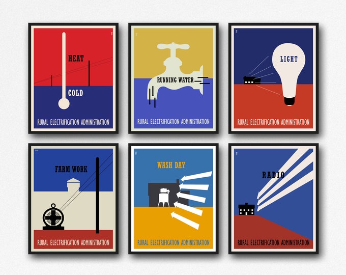 Lester Beall Posters for Rural Electrification Administration Set of 6 Prints