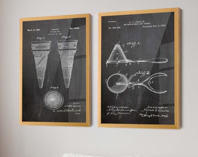 Ice Cream Patent Posters: Vintage Scoop and Cone Art Home and Office Room Decor - Cool Summer Decor for Ice Cream Enthusiasts - WB108