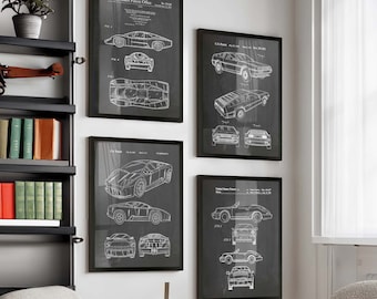 Rev Up Your Decor with Vintage Car Patent Prints - Set of 4 Blueprint Art for Motor Enthusiasts & Car Lovers - Unique Gift Posters - WB337