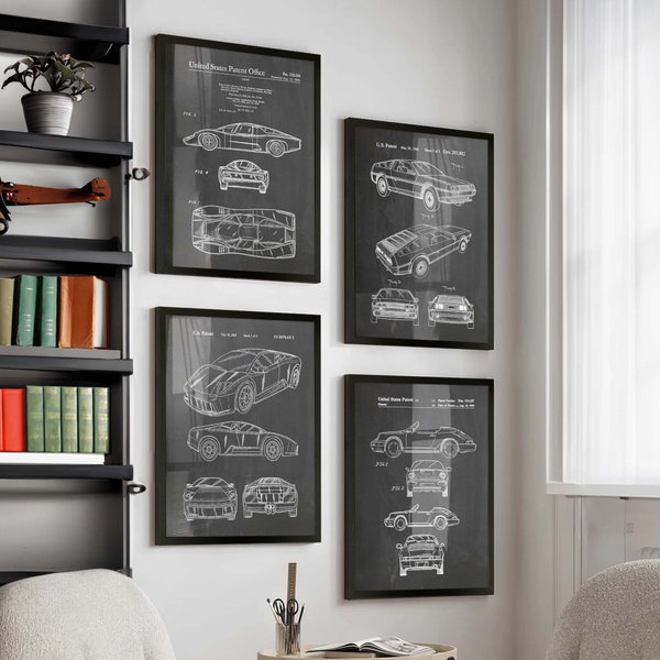 Rev Up Your Decor with Vintage Car Patent Prints - Set of 4 Blueprint Art for Motor Enthusiasts & Car Lovers - Unique Gift Posters - WB337