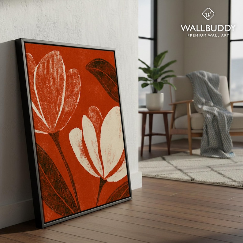 Red Magnolia Wall Art | Cream Botanical Blooms | Retro Floral Decor - Etsy