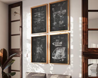 Vintage Airplane Patent Art Prints - Aviation History Set of 4