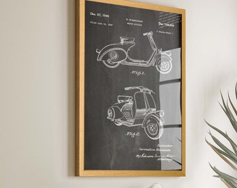 Cruising in Style: 1949 Motor Bicycle Patent Wall Poster - Vintage Vespa Scooter Wall Art for Motorbike Enthusiasts - WB096