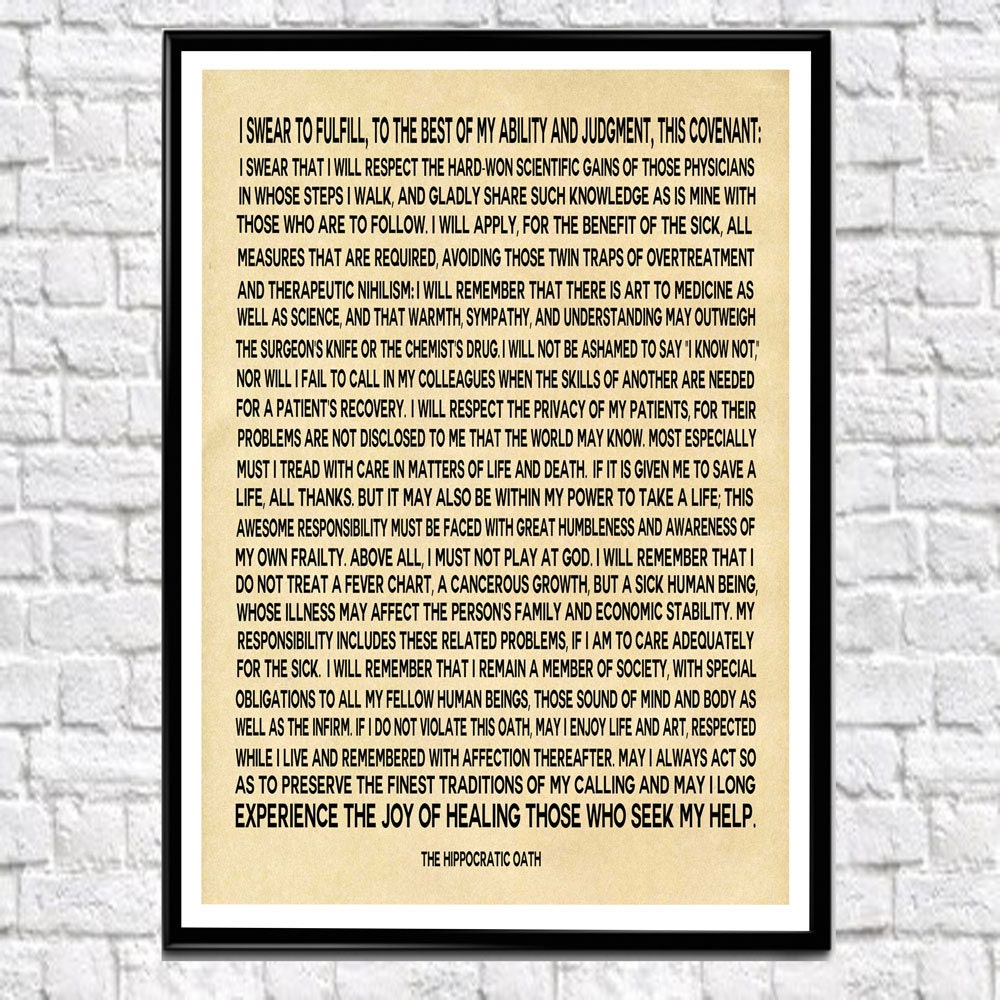 Doctor Oath Hippocratic Oath Doctor Gift Medical Graduation Gift Doctor