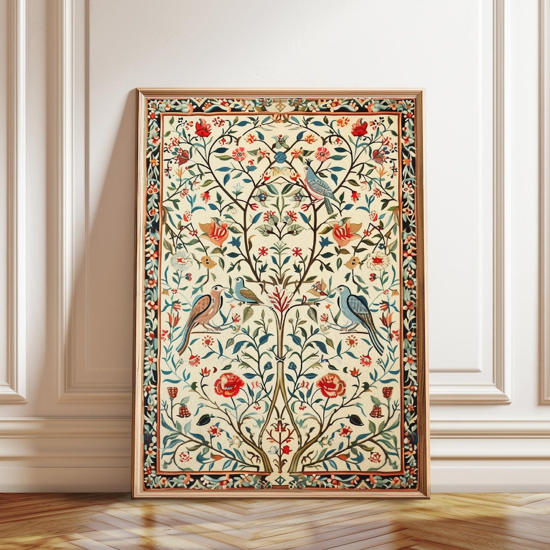 Indian Floral Bird Art Print: Botanical Illustration, Cultural Home ...
