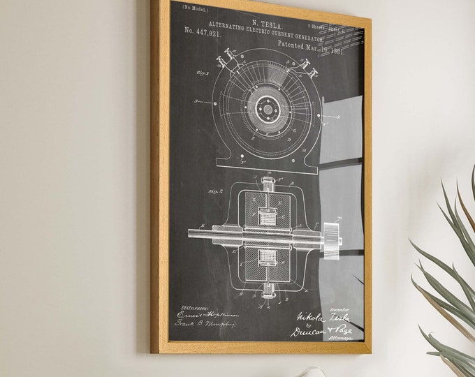 Electrify Your Space with Tesla's Genius: 1891 Patent Posters and Prints - Ideal Wall Art for Engineers and Electric Enthusiasts - WB024