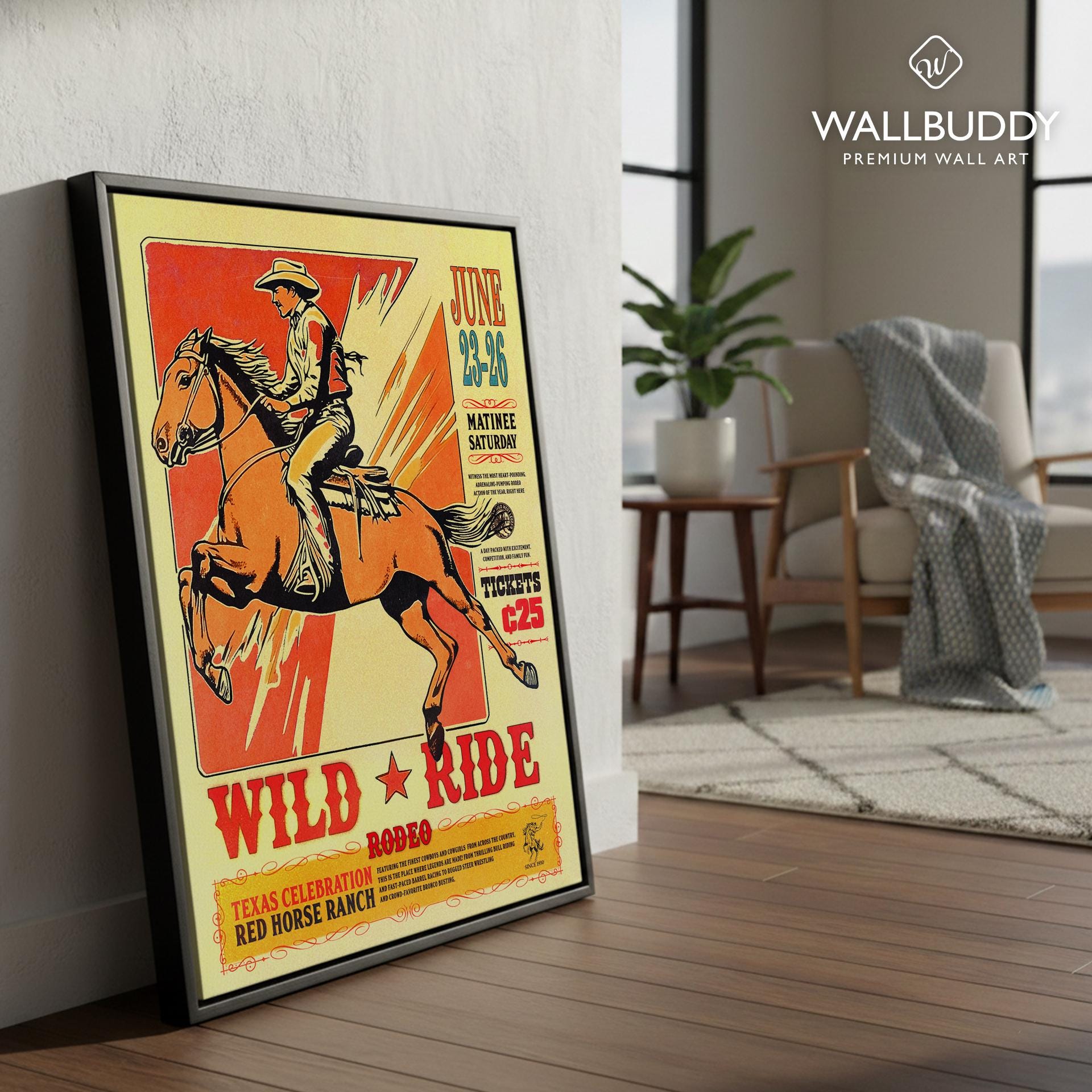 Manifesto Del Rodeo Con Un Cowboy Che Si Siede Sull'elevazione Del Manifesto Del Rodeo Con Un Cowboy Che Si Siede Sull'elevazione Del