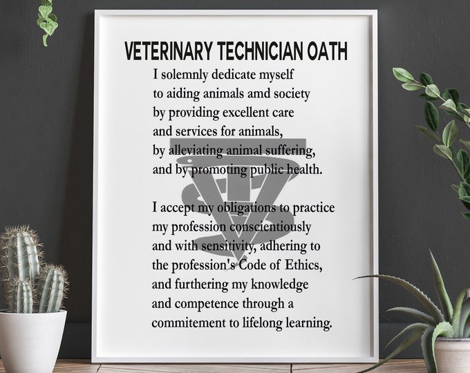 Vet Tech Gift Veterinary Technician Oath Vet Tech Gift Oath Pledge Gift for Vet Tech Gift for Vet Graduation Vet Tech Poster