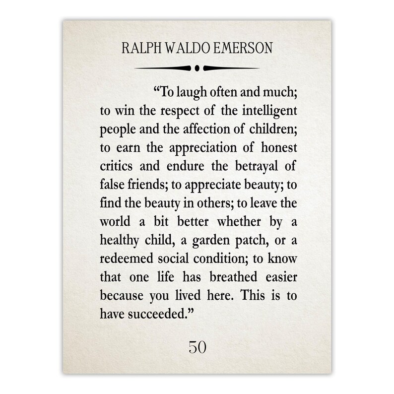 Ralph Waldo Emerson Zitat Print: Oft und viel lachen - Wandkunst Ivory