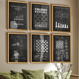 Chess Board Patent Art Prints - Set of 6 - Retro Game Room Decor