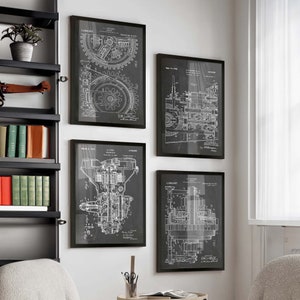 Decken Sie das Innenleben mit Motor Mechanische Blueprint Patent Wand Poster auf - Ideales mechanisches Geschenk & Wandkunst - WB660-663