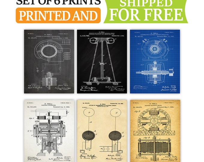 Tesla's Ingenious Creations: Set of 6 Nikola Tesla Patent Posters - Ideal  Physics  and Engineering Decor & Gifts for Science Enthusiasts