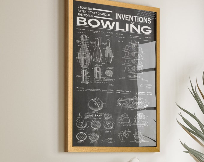 Bowling Patent Poster: Celebrate Inventions of Bowling - Ideal Sports Room Wall Decor for Bowling Alleys and Enthusiasts - Win21