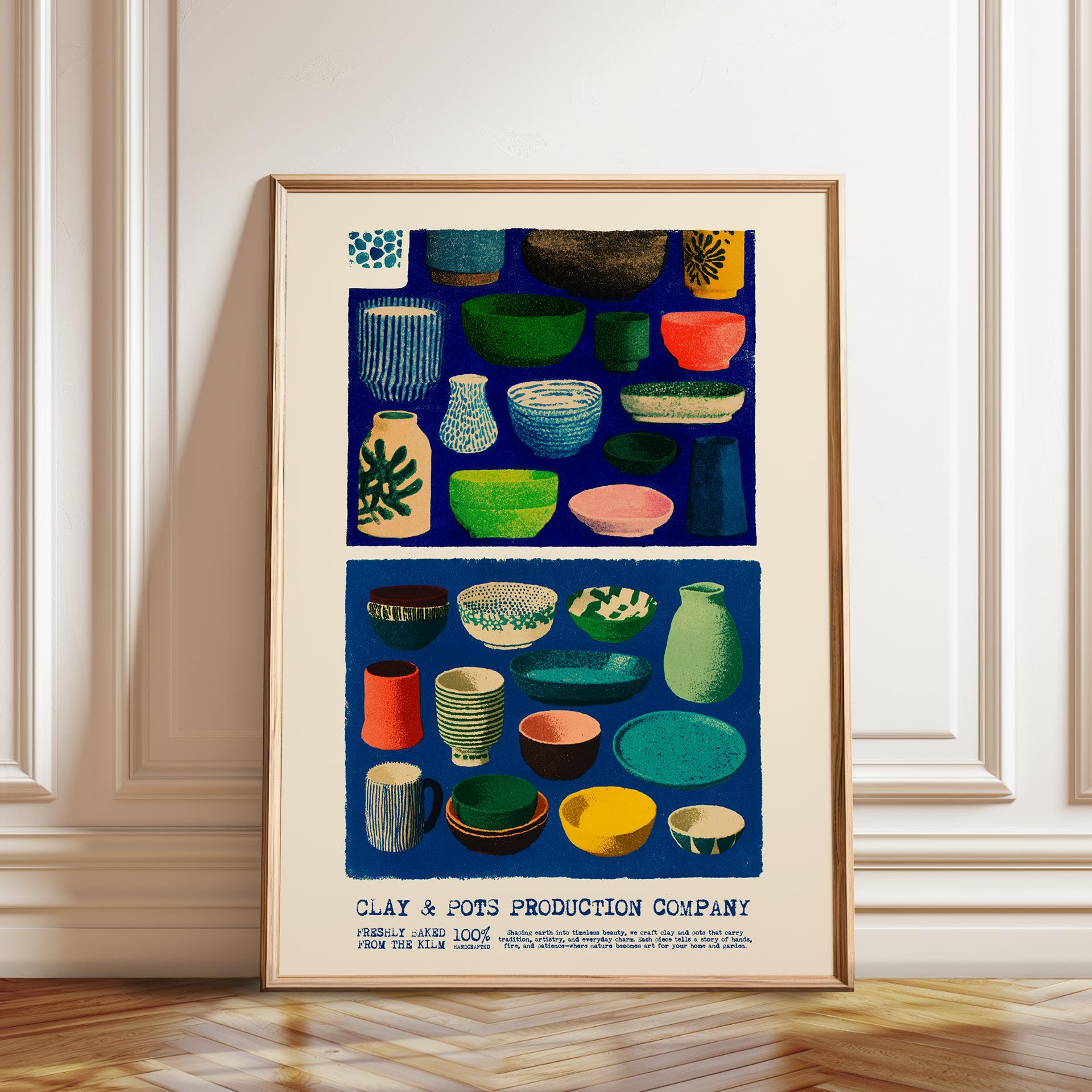 Clay & Pots Poster: Midcentury Ceramic Art Print – Studio Pottery