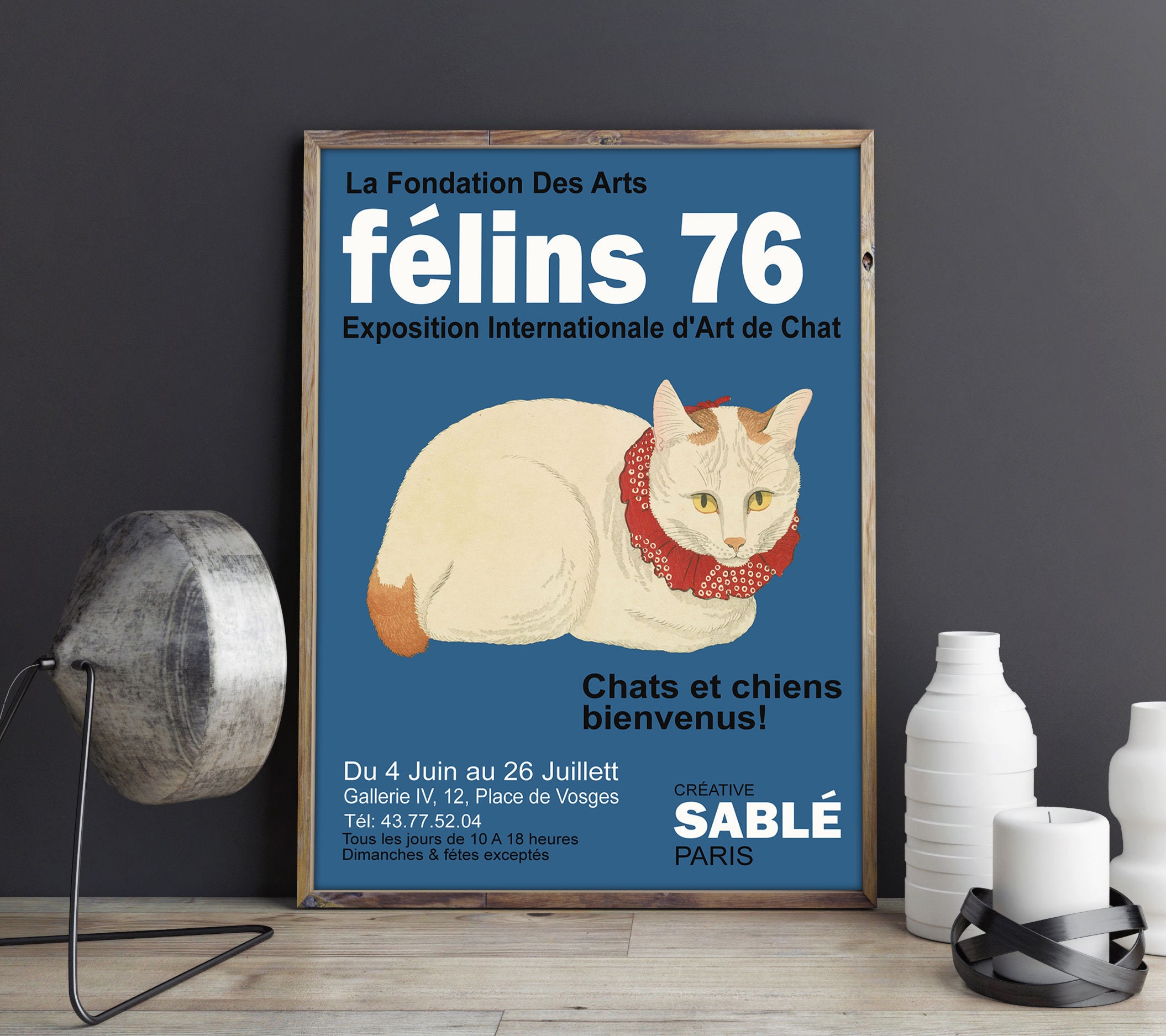 Cat Poster Cat Wall Art Cat Exhibition Poster Paris 1976 Feline Decor