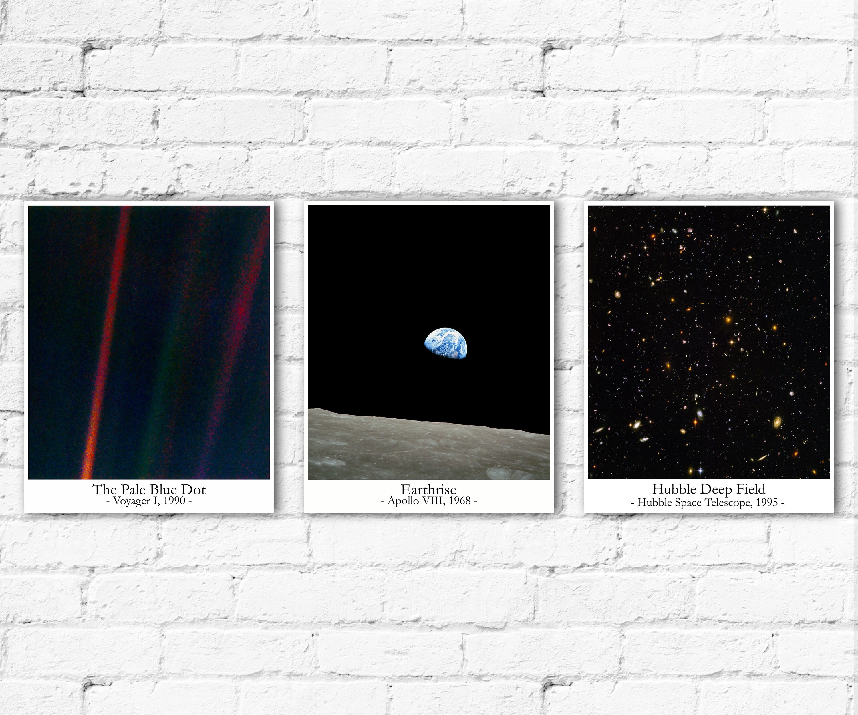Pale Blue Dot Earthrise and Hubble Deep Field Set of 3 Space Wall Art