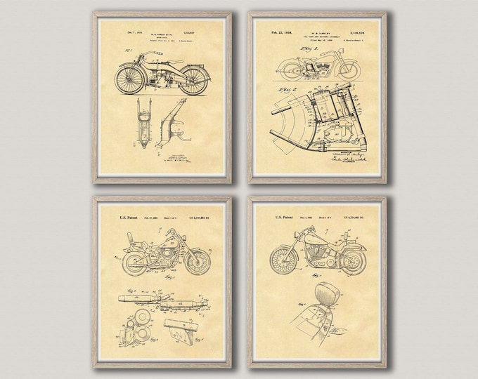 Motorbike Wall Art Harley Davidson Gift Motorcycle Art Motorcycle Posters Motorbike Prints Motorbike Decor Set of 4 Motorcycles WB303-WB306