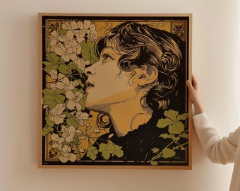 アールヌーボー様式の女性肖像画：古典的な花柄のフランス美術 - Etsy 日本